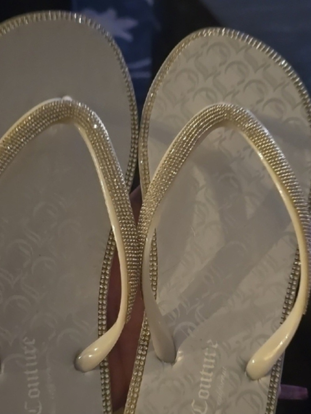 Juicy Couture White Embellished Thong Sandals